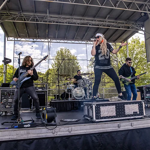 band rocking out on stage